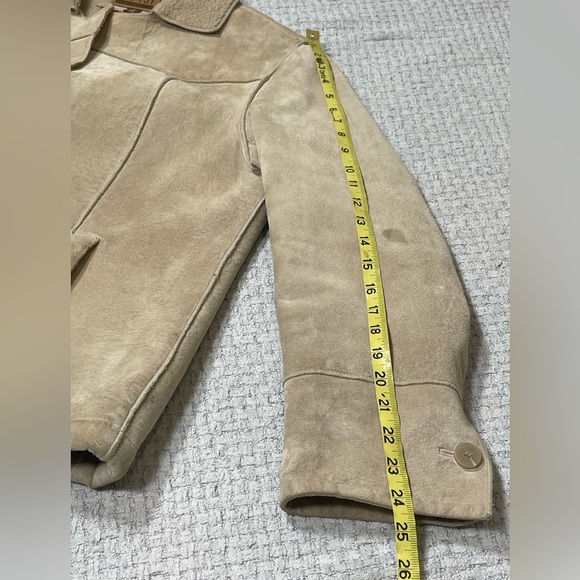 Vintage Esprit Suede Leather Sherpa Lined Button Up Coat Tan Size Large - Picture 14 of 14
